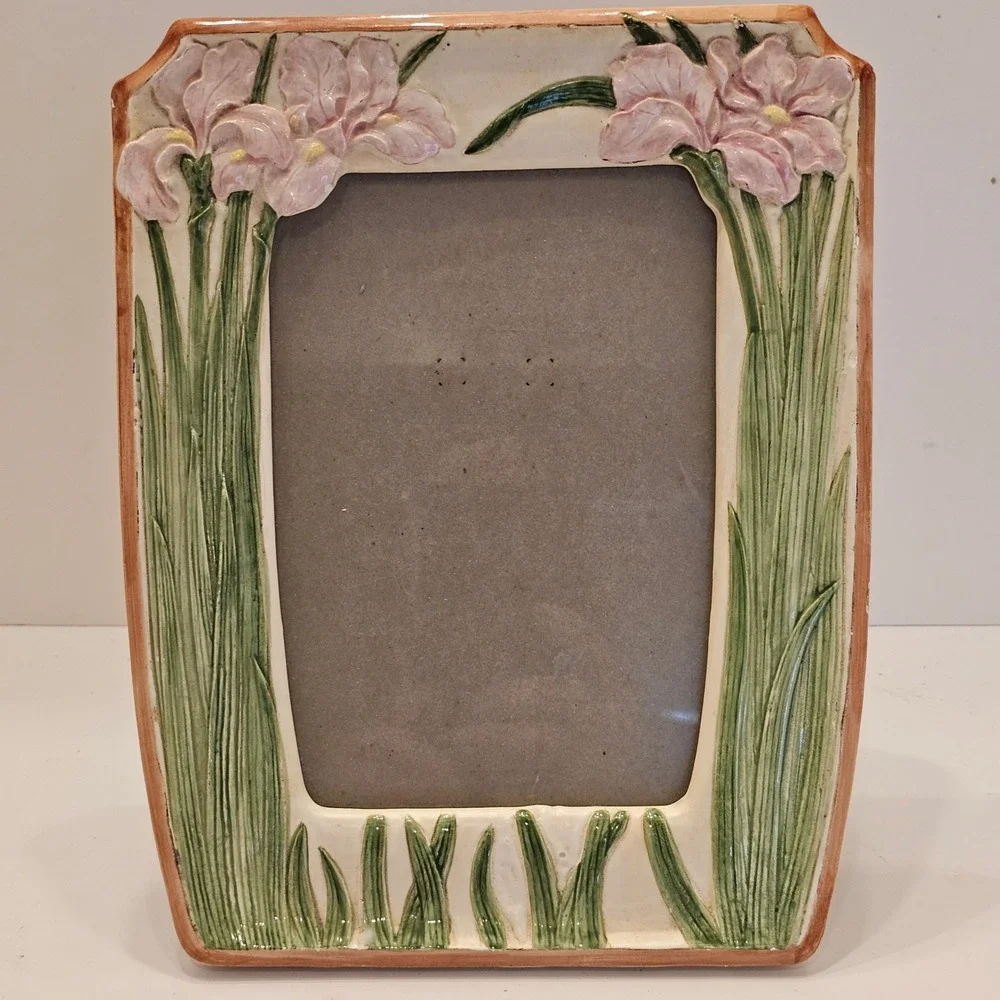 Terragrafics Ceramic Pink Iris Floral Vintage Picture Frame Art Nouveau 4x6